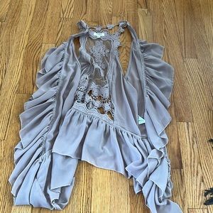 Rose pink lace and ruffle trim vest